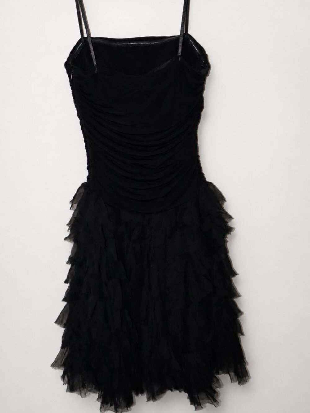 BCBG Max Azria Black Ruched Tiered Ruffle Cocktail Party Dress Size Small - Picture 3 of 5